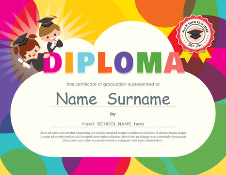 Preschool Elementary school Kids Diploma certificate design template