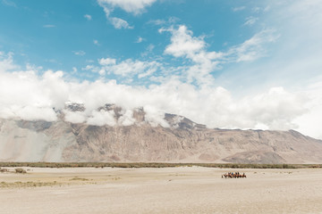 tourist at sand dune at Hunder village, India