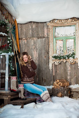 Obraz na płótnie Canvas girl with Christmas around porch