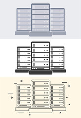 Server icon in 3 style. Flat and Line