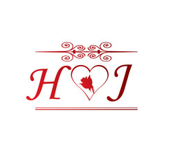 HJ love initial with red heart and rose