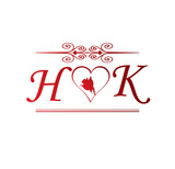 Kh Love Initial With Red Heart And Rose Stock Image And Royalty