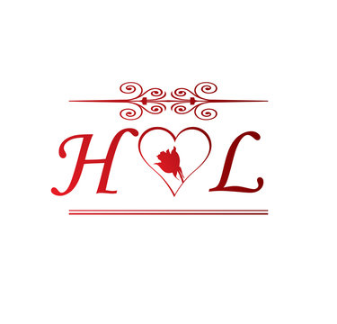 HL love initial with red heart and rose Stock Vector | Adobe Stock