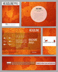 Set of business templates for presentation, brochure, flyer or booklet. Chinese new year background. Floral design with red monkeys, vector illustration