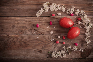 Chocolate Easter Eggs Over Wooden Background