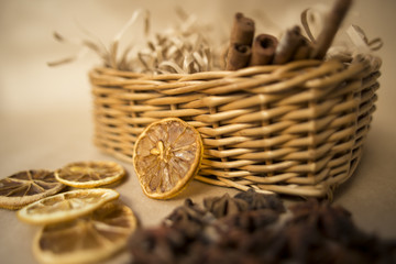 close-up still-life of cinnamon, star anise