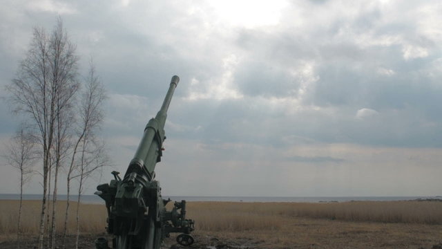 Antiaircraft gun sample near road of life
