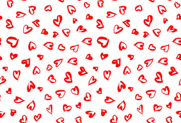 Seamless background pattern with hand drawn textured red hearts
