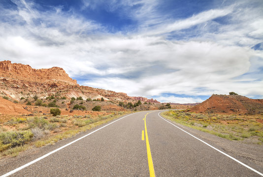 Picture of a scenic desert road, USA.