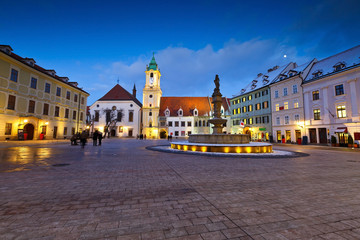 Fototapeta na wymiar View of the main square in the old town of Bratislava, Slovakia.