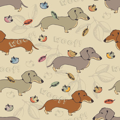 Dogs and birds background