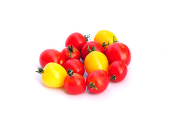 Red and Yellow Tomatoes Cherry Isolated on White Background