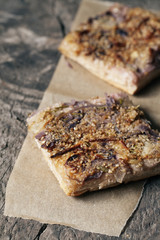 Simple rustic crispy pie with onion