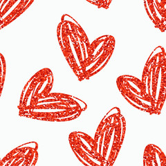 Vector seamless pattern with hand drawn glitter hearts.