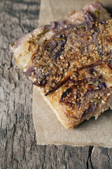 Simple rustic crispy pie with onion