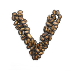 letter V made of watermelon seeds isolated on white background