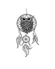 Dream-catcher outline vector illustration with owl 