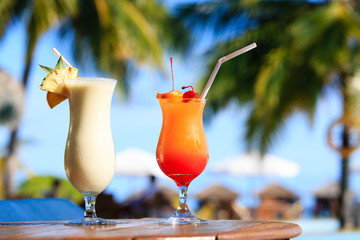 Two cocktails on luxury beach resort