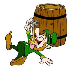 Leprechaun Drinking/ hand drawn cartoon of leprechaun drinking from the tap © JoeyBear