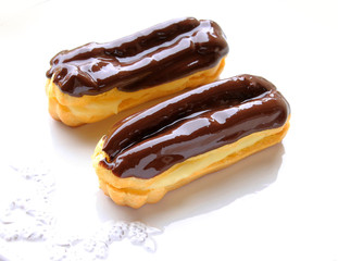 Cake eclair, decorated chocolate