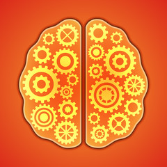 Thinking, creativity concept. Brains with gears inside it. Vector illustration.