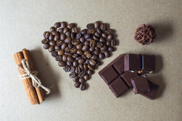 Coffee and Valentine's da / Texture, decoration, coffee for Valentine's day