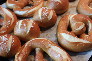 Fresh traditional Bavarian Pretzels and Laugenbrot (German Bretz