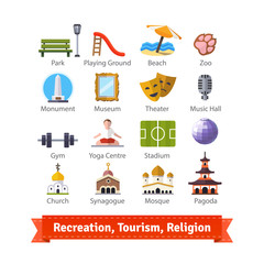 Recreation, tourism, sport and religion buildings