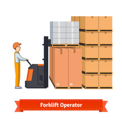 Forklift operator loading boxes