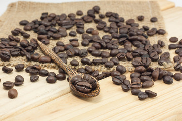 Coffee beans on a coffee spoon.