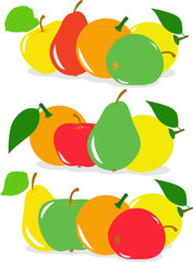Set of fruit, pear, apple, lemon, orange, vector illustration on a transparent background