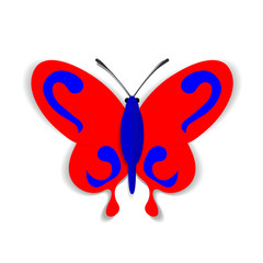 A red paper butterfly with a blue ornaments