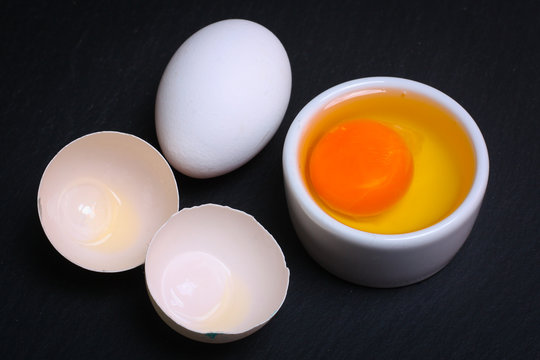 Cooking concept. Closeup shot of fresh chicken eggs