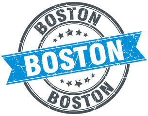 Boston blue round grunge vintage ribbon stamp