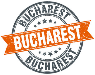 Bucharest red round grunge vintage ribbon stamp