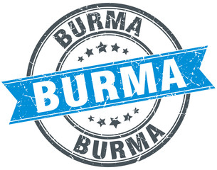 Burma blue round grunge vintage ribbon stamp