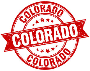 Colorado red round grunge vintage ribbon stamp