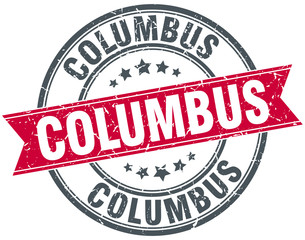 Columbus red round grunge vintage ribbon stamp