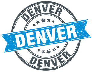 Denver blue round grunge vintage ribbon stamp