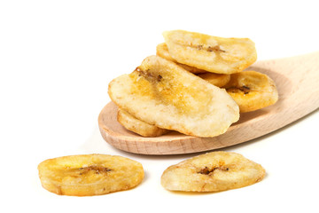 Banana chips on a white background