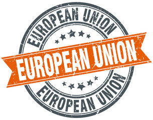 european union red round grunge vintage ribbon stamp