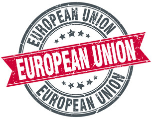 european union red round grunge vintage ribbon stamp