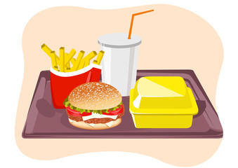 Common fast food snacks on tray 