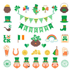 Saint Patrick's day icon set in flat style
