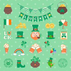 Fototapeta premium Saint Patrick's day icon set in flat style