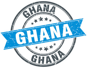 Ghana blue round grunge vintage ribbon stamp