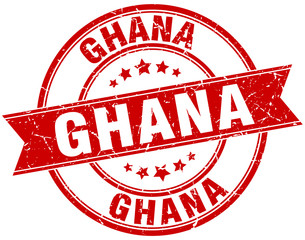 Ghana red round grunge vintage ribbon stamp
