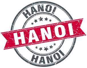 Hanoi red round grunge vintage ribbon stamp