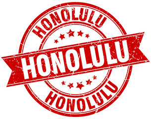 Honolulu red round grunge vintage ribbon stamp