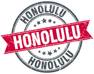 Honolulu red round grunge vintage ribbon stamp